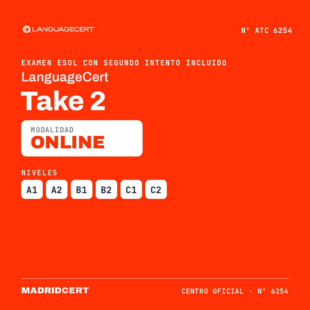 LanguageCert Take 2 — segundo intento ESOL online — Centro oficial MadridCert
